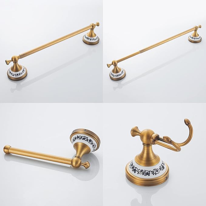 Antique Bronze Bathroom Hardware Set,Adjustable Towel Rack, Toilet Roll Paper Holder,Hand Towel Holder,Hook, Bathroom Accessories Set Wall Mounted