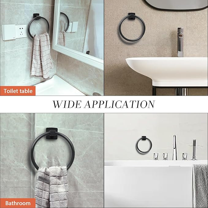 Towel Holder for Bathroom Wall Matte Black Towel Ring Hand Towel Holder Stainless Steel Heavy Duty Towel Hanger for Bath, Kitchen (Black)