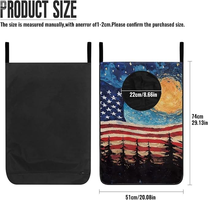 ZOUTAIRONG American Flag Hanging Hamper Over The Door Laundry Bags Zipper Large Capacity Storage Organizers Laundry Baskets for Closet, Bedroom, Dorm, Moon Print