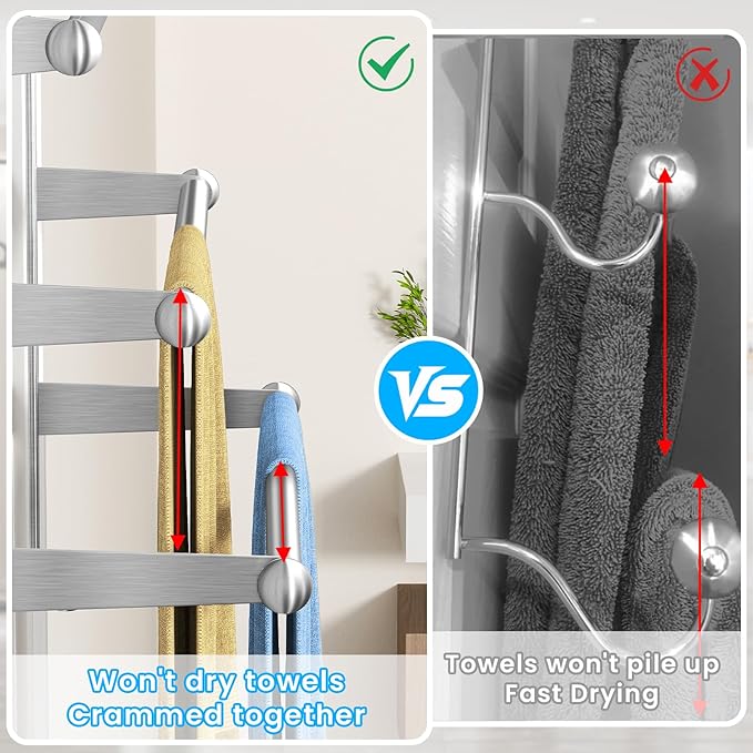 Over The Door Towel Rack,304 Stainless Steel Towel Rack with 2 Hooks, 3 Tier Towel Bar for Hanging Towels, Over Door Towel Storage Holder for Bathroom