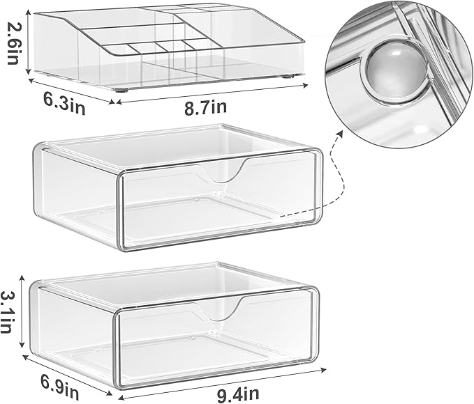 Bathroom Counter Organizer Clear - 2Pcs Stackable Makeup Countertop Organizer for Vanity - Multi-Purpose Skin Care Lipstick Cosmetic Organizer