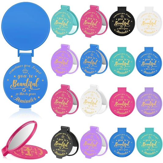 18 Pcs 2.76 Inch Inspirational Compact Mirror Bulk Galentines Women Small Gifts Valentine's Day Party Favors Purse Mirror Pocket Mini Stuffer Items for Adult Coworker Employee (Classic Colors)
