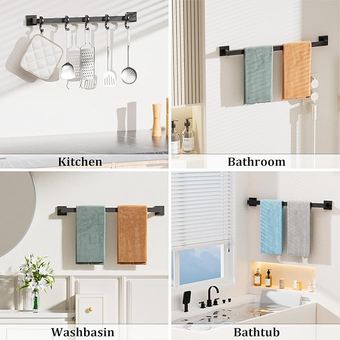 Alise Black Towel Bar, 28 Inch Towel Racks for Bathroom, SUS304 Stainless Steel Towel Holder Wall Mounted, Heavy Duty Towel Hanger for Bathroom & Kitchen (Matte Black)