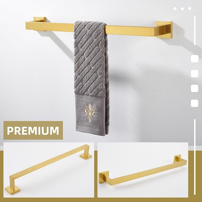 Bath Towel Bar 23.74", Angle Simple SUS304 Stainless Steel Bathroom Towel Holder, Shower Towel Rod, Single Towel Hanger Bar, Clothing Towel Rack for Wall, Brushed Dark Gold