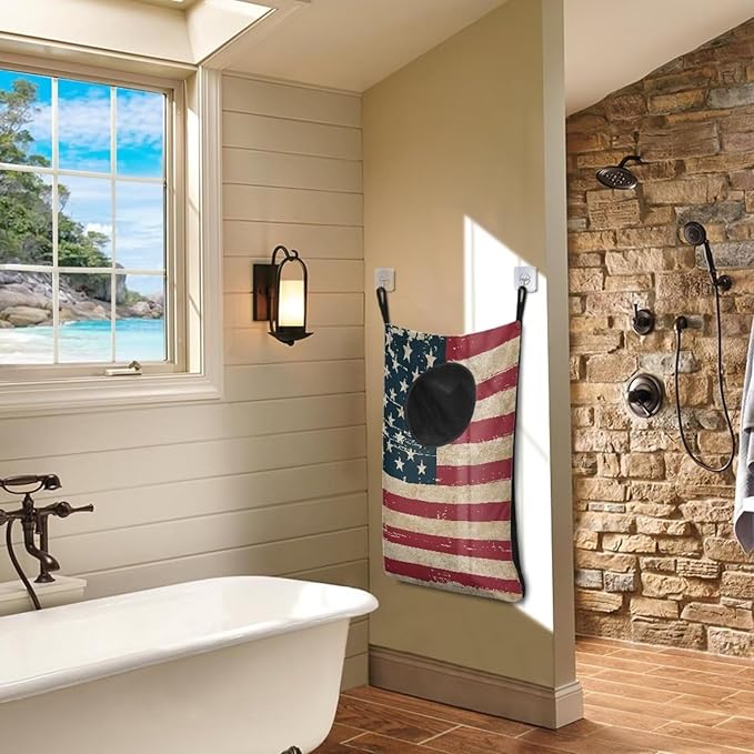 ZOUTAIRONG American Flag Over Door Laundry Hamper Hanging Laundry Bag for Bedroom/Bathroom Decor Space Saving Organizers Toys Storage Laundry Basket for 4th of July