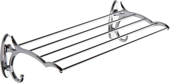 Ginger Hotel Bathroom Shelf (24-inch) Solid Brass Frame Wall Shelf for Towels, Cloths, Bathroom Accessories - Polished Chrome