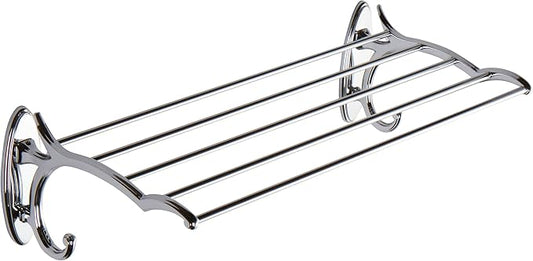 Ginger Hotel Bathroom Shelf (24-inch) Solid Brass Frame Wall Shelf for Towels, Cloths, Bathroom Accessories - Polished Chrome