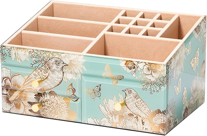Glass Makeup Organizer for Vanity - Vanity Case with Drawers & Velvet Lining, Countertop Organizer for Lipstick, Brushes, Skincare, Perfume - Valentine's Day Gifts for Women