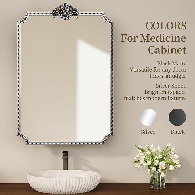 24x35 Inch Medicine Cabinets for Bathroom, Medicine Cabinet Mirror with Storage, All-Metal Frame, Sturdy & Heavy Shelves, Easy Assembly (Silver)