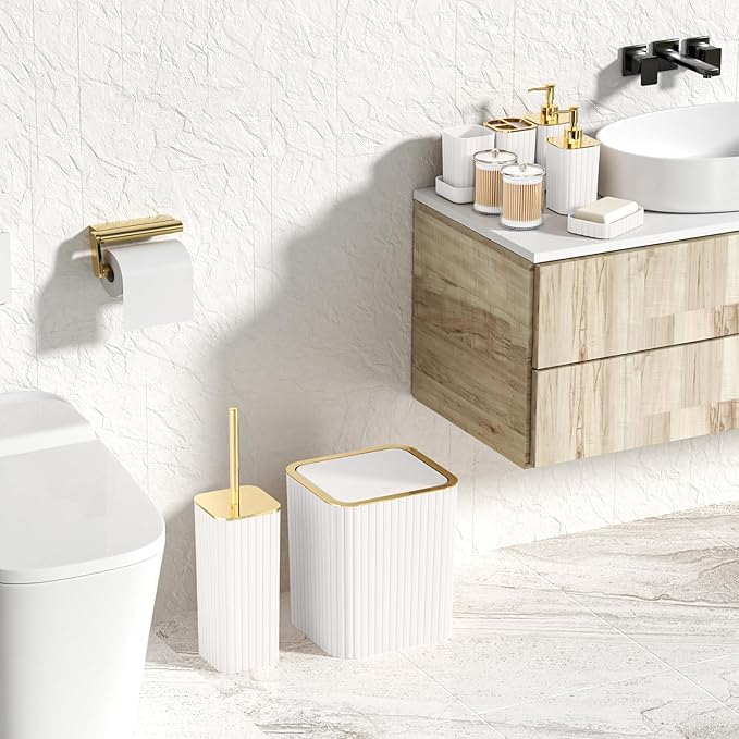 XLHOMO Bathroom Accessories Set- 25PC White Bathroom Set, Bathroom Set with Shower Curtain and Rugs, Pink Shower Curtain Set, Soap Dish & Trash Can