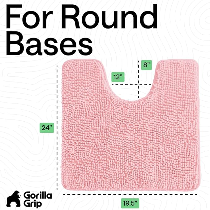 GORILLA GRIP Plush Absorbent Shaggy Chenille Bath Rug Mat for Oval Toilet Base with Rubber Backing, Machine Washable Rugs, Soft Microfiber Contour Mats for Toilets, Bathroom Decor, Lt Pink