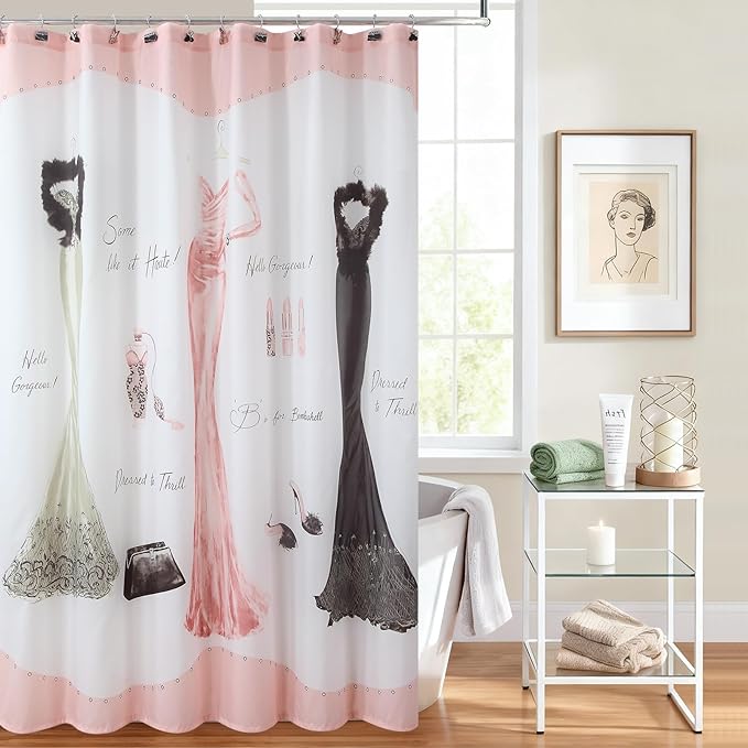 Haute Pink Girls Women Fabric Shower Curtain, Print Polyester Shower Curtains for Bathroom, Waterproof Decorative Bathroom Curtains, 72" W x 72" H