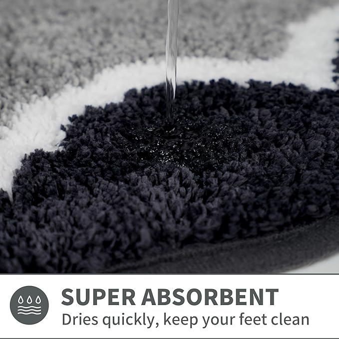 Scalloped Black Small Bathroom Rugs Mat,Non Slip Absorbent Quick Dry Bath Mats for Shower Room,Plush Microfiber Bath Rug for Bathroom Floor Washable Carpet for Shower Tub Sink Bedroom,16"x24"