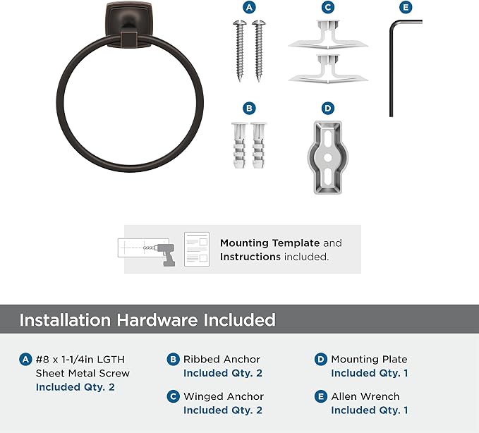 Amerock BH36092ORB | Oil Rubbed Bronze Towel Ring | 7-9/16 in (192 mm) Length Towel Holder | Stature | Hand Towel Holder for Bathroom Wall | Small Kitchen | Bath Accessories