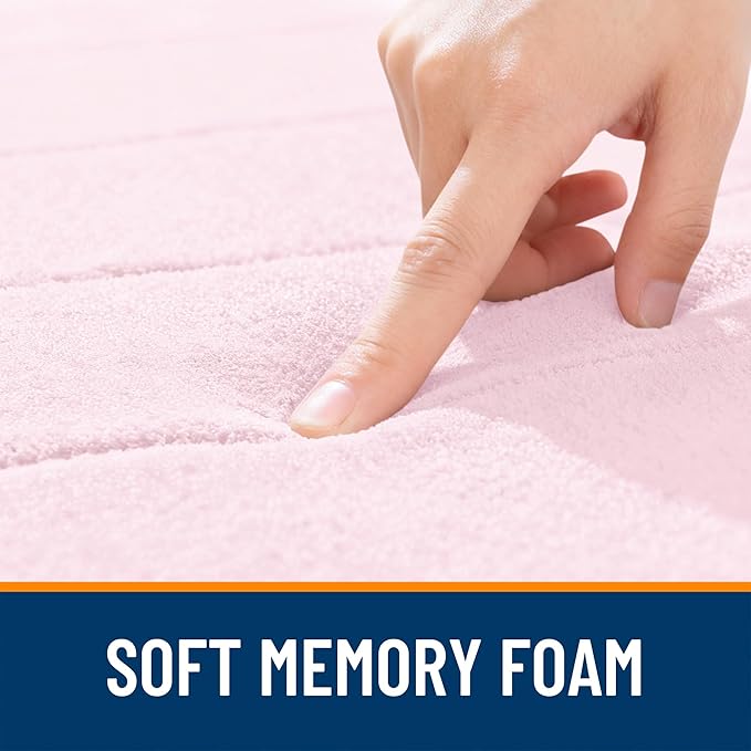 OLANLY Memory Foam Bath Mat 70x46, Super Soft Absorbent Bathroom Rugs, Quick Dry, Machine Washable Shower Floor Rugs, Bathmat Carpet, Bathroom Home Decor Accessories, Pink