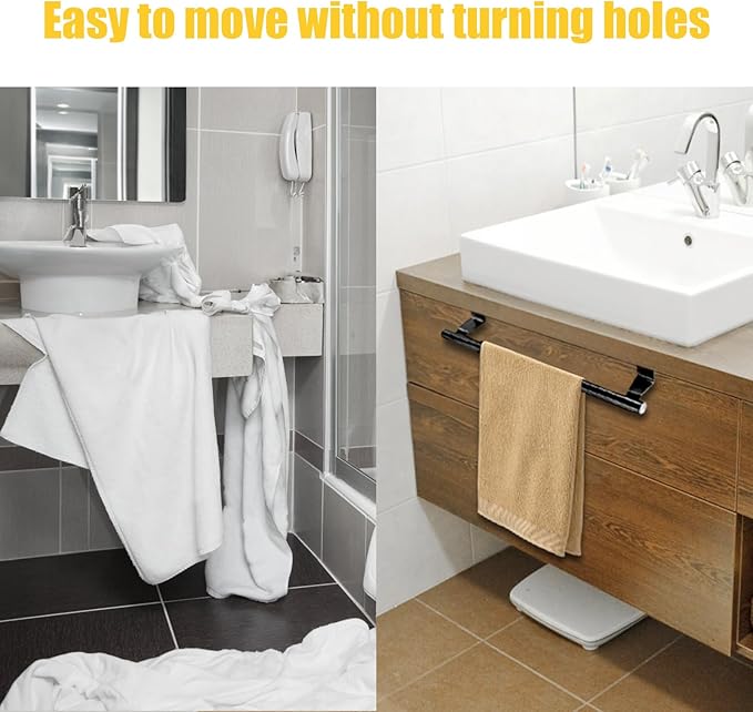 2 Pack 9 Inch Towel Holder, Black Bathroom Towel Bar Stainless Steel Hand Towel Rack, Over Cabinet Door Towel Bar for Kitchen Bathroom