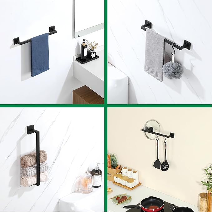 Alise Towel Bar for Bathroom,16'' Towel Holder Black Towel Racks for Bathroom Wall Mount,SUS304 Stainless Steel Towel Rail Towel Hanger for Wall,Matte Black