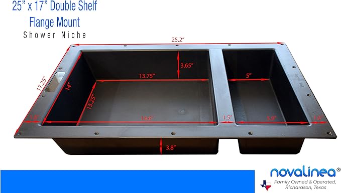 Large Double Shelf Recessed Shower Niche, Ready to Tile, 25" x 17" x 3.75"
