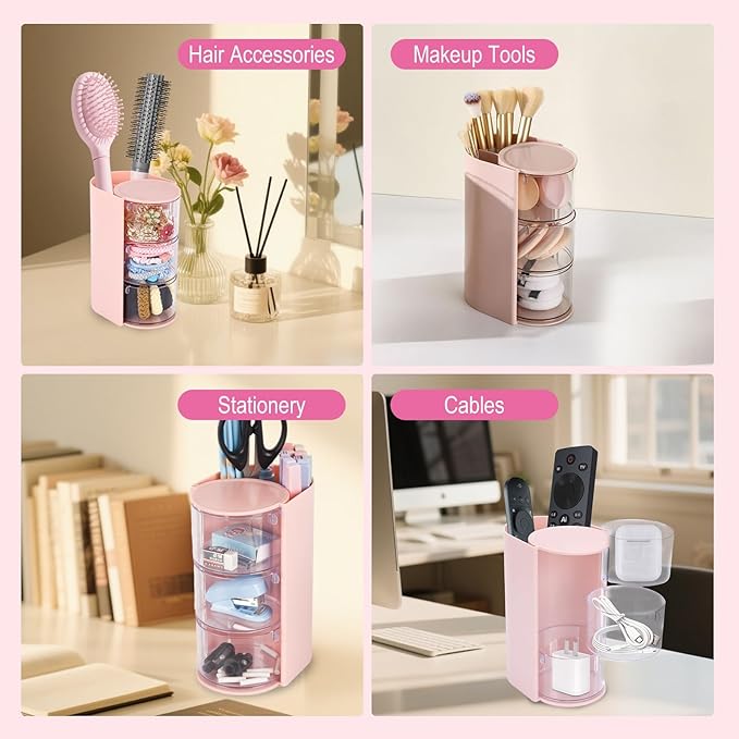 Hair Accessory Organizer, Hair Brush Organizer, 3-Tier Clear Hair Accessories Organizer Rotatable, Perfect for Hair Ties Clips and Small Bows Clip Earring Necklaces, A Girl The Latest Gift white