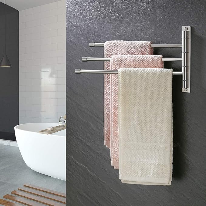 KES Bathroom Towel Bar 13.8 Inch Swing Arm Wall Mount Swing Out 3-Arm Towel Holder SUS304 Stainless Steel Brushed Finish, A2102S3-2
