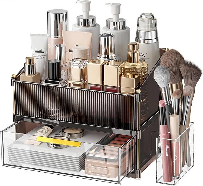 INVSSENE Stackable Makeup Organizer Countertop, Storage Perfume Skincare Cosmetic Lipstick Face Mask Makeup Brush Palettes, Ideal for Vanity Bathroom Counter