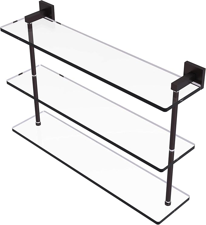 Allied Brass MT-5-22 Montero Collection 22 Inch Triple Tiered Glass Shelf, Antique Bronze