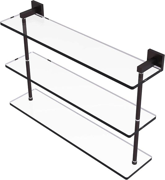 Allied Brass MT-5-22 Montero Collection 22 Inch Triple Tiered Glass Shelf, Antique Bronze