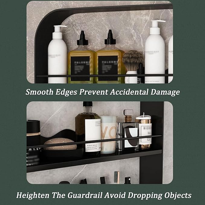 Wall Mount Organizer Floating Bathroom Shelves No Drill Adhesive Makeup Storage Rack Hang Decorative Over The Toilet Shelf(Black,50x70cm)