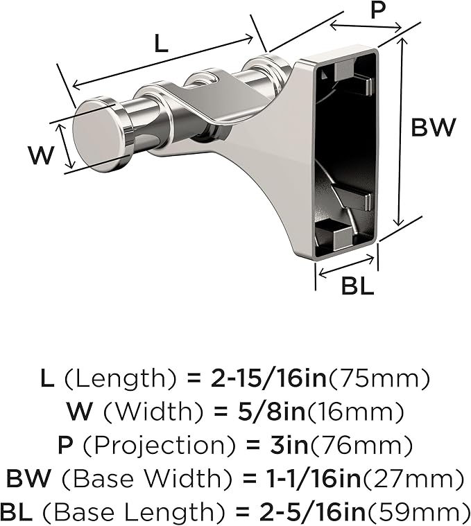 Amerock BH36050PN | Polished Nickel Double Robe Hook | 2-15/16 in. (75 mm) Length Towel Holder | Davenport | Towel Hook for Bathroom | Bathroom Hardware | Bath Accessories