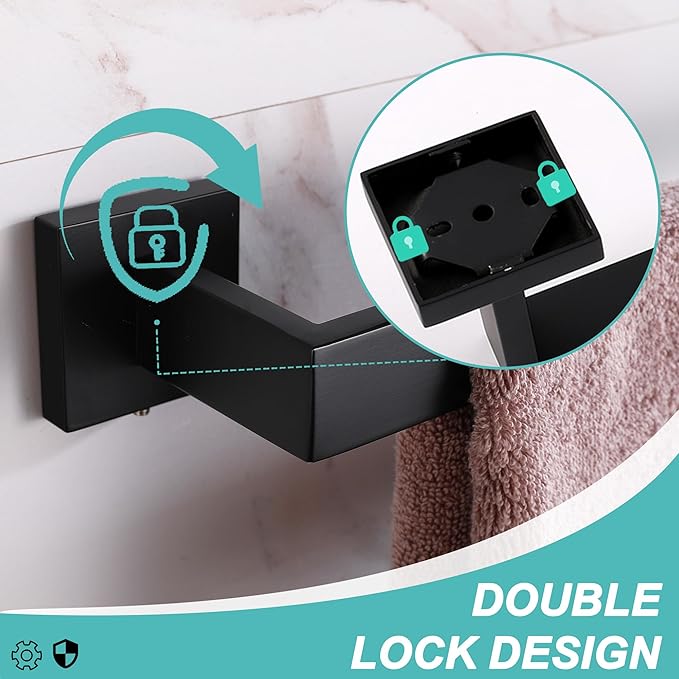 LANC 28-Inch Black Towel Bar for Bathroom Wall Mounted, Heavy Duty Towel Hanger Square Towel Rack SUS304 Stainless Steel Towel Rail Towel Rod Kitchen Lavatory Hand Towel Holder, A8804MB-7P1