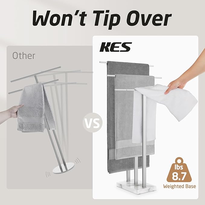 KES Standing Towel Rack 3-Tier with Marble Base, Free Standing Towel Racks for Bathroom Floor, Fits Large Bath Towel & Hand Towel, 18/8 Stainless Steel Polished Finish, BTH217S3