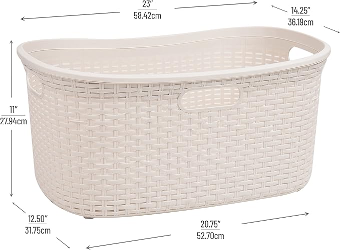 Mind Reader 40L Laundry Basket, Clothes Hamper, Premium Wicker Design, Plastic, Set of 2, Ivory