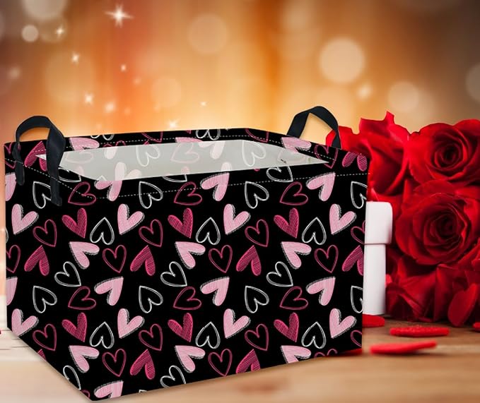 Rectangular Kids Basket,Heart Basket,Kids Storage Bin Baby Toy Organizer Box Love Room Decor(Black heart )