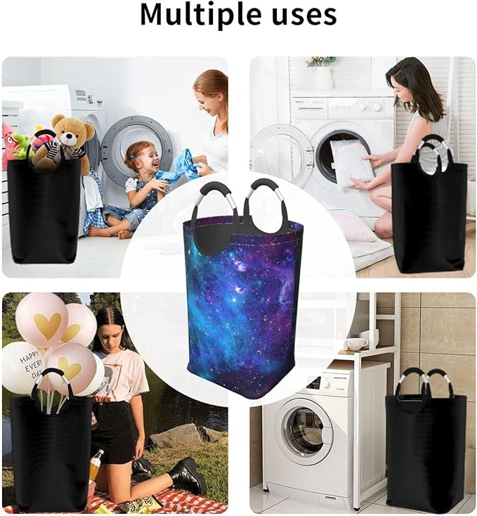 Blue Sky Laundry Basket Starry Sky Foldable Laundry Hamper Blue Galaxy Collapsible Laundry Baskets with Handles Clothes Hamper Laundry Tote Bag for Dorm Family Storage Bin 50L