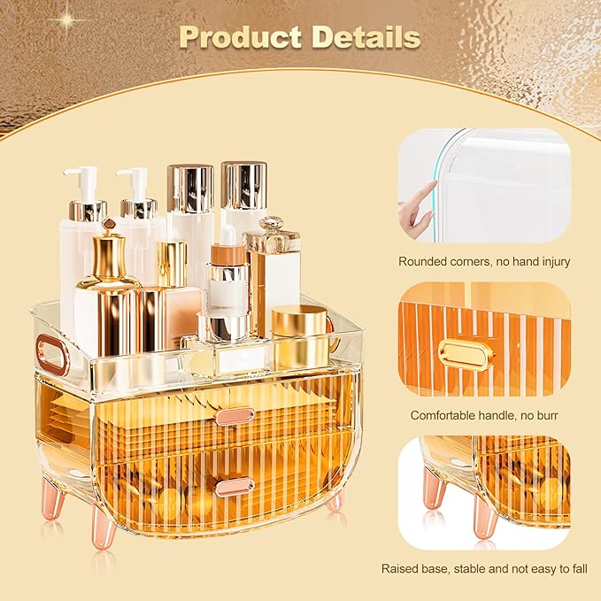 Ergocar Portable Transparent PET Series Multi-Function Make Up Case Dustproof Cosmetic Storage Box, Cosmetics Skin Care Products Jewelry Organizer Case Lipstick Box - Green Two Layers