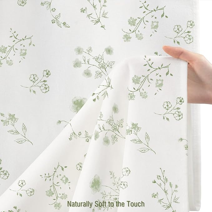 Sage Green Floral Farmhouse Vintage Cotton Shower Curtain, French Country Shower Curtains for Bathroom, 72Wx72H