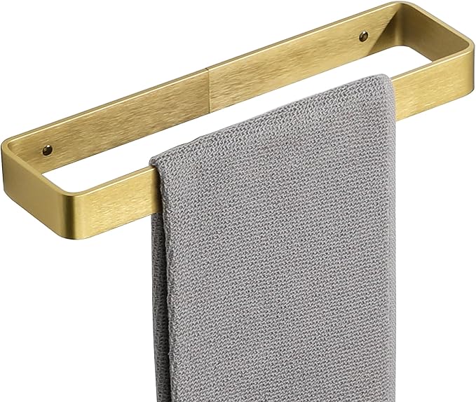 SAYAYO Brushed Gold Hand Towel Holder for Bathroom Wall, 12 Inch Self Adhesive Towel Bar Hand Towel Rack Square Heavy Duty