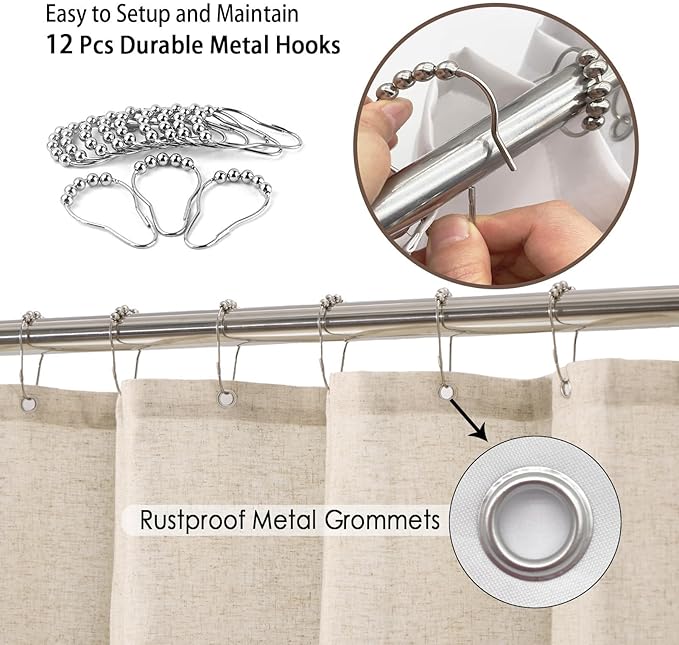 Baccessor Linen Shower Curtain Tropical Green Leaf Shower Curtains Botanical Banana Monstera Leaf Palm Tree Water Repellent Heavy Duty Fabric Cloth Shower Curtain for Bathtubs Hotel 72 W X 72 L Inch