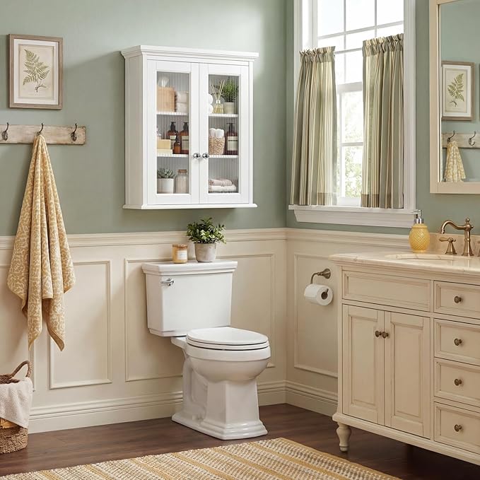 Wall Mounted Bathroom Cabinet with Fluted Glass Doors, Medicine Cabinet with Soft-Close Hinges, Space Saving Wall Organizer for Bathroom Above Toilet Storage (White)
