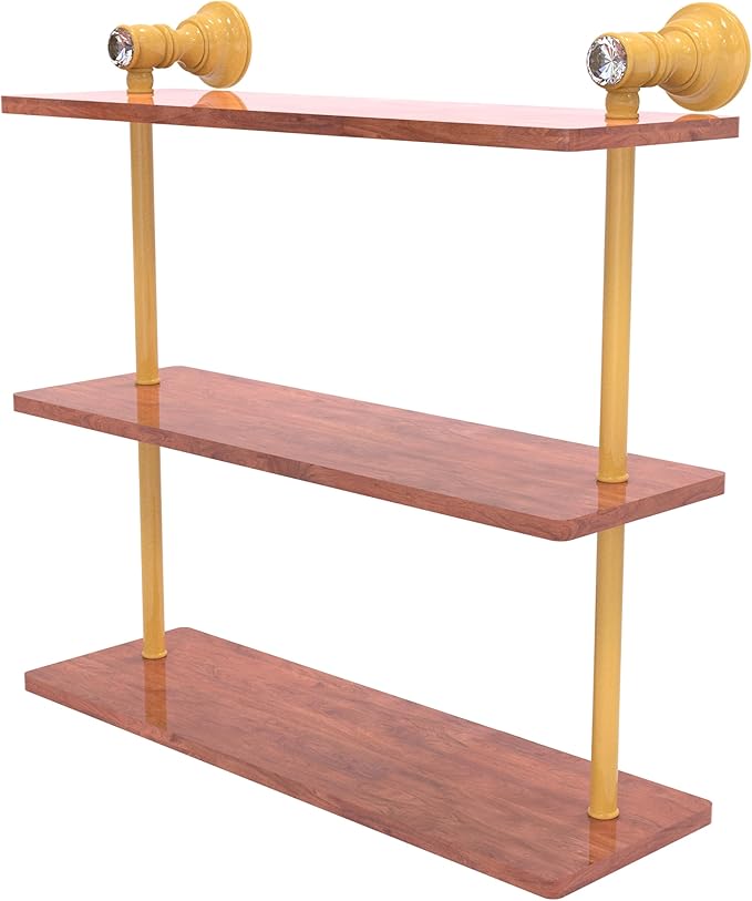 Allied Brass CC-5-16-IRW-SGL Carolina Crystal Collection 16 Inch Triple Wood Shelf, Spanish Gold