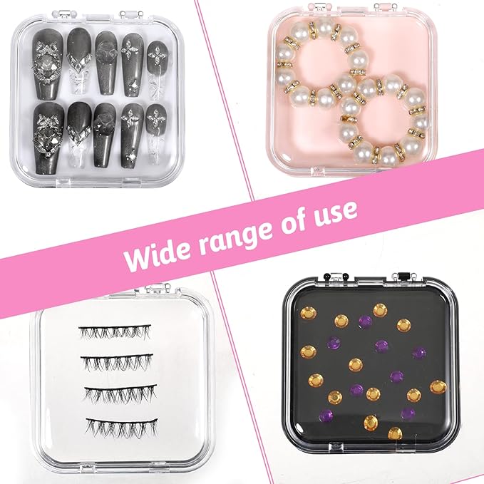 40 Pcs Press On Nail Packaging Box, 3 x 3 x 0.63 Inch Acrylic Nails Display Case with 60 Pcs Adhesive Double Sided Tape, Frosted Strip, Peritectic Rod Fake Nails Storage Case for Nail Salon