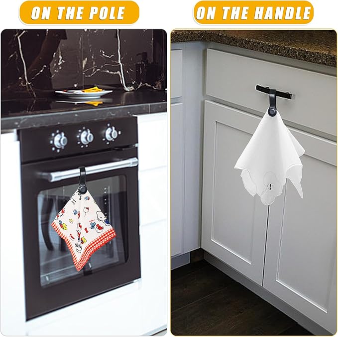 Leather Magnetic Kitchen and Bathroom Towel Clips for Oven Handle, Towel Rods or Racks (2 PCS, Black)