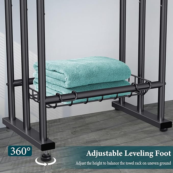Kayfia 40" H Free Standing Towel Rack, 3 Tier Alloy Steel Stand with Basket, Blanket Drying and Display Rack for Oversized Bath Towels Bathroom Accessories, Next to Tub or Shower
