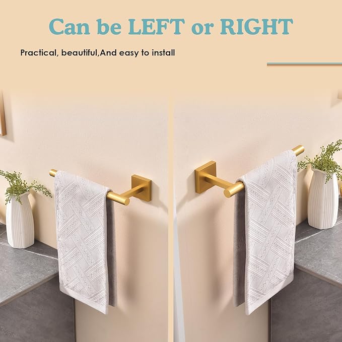 Brushed Gold Hand Towel Holder,Thicken SUS 304 Stainless Steel Towel Bar Towel Ring for Bathroom, Modern Design Hand Towel Rack Towel Hanger Wall Mounted