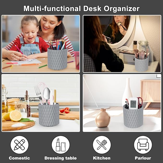 Makeup Brush Holder Organizer-360?? Rotating Makeup Brush Storage,Pencil Pen Holder Cup,Desk Accessories,5 Slot Make up Brushes Cup, for Vanity Desktop Bathroom Countertop (Grey)