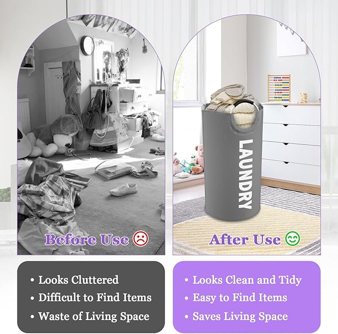Collapsible Laundry Basket with Handles, 95L Large Laundry Hamper for Bedroom, Dirty Clothes Hamper Stand Up Well, Portable Storage Basket for Famliy, Travel, Dark Grey