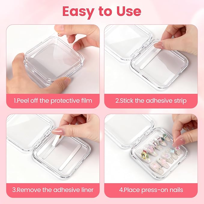 15 Pcs Press On Nail Packaging Box Press on Nail Storage Box for Press Ons with 90 Pcs Adhesive Double Sided Tape for Fake Nail Storage Case Nail Display Nail Salon Supplies (Transparent)