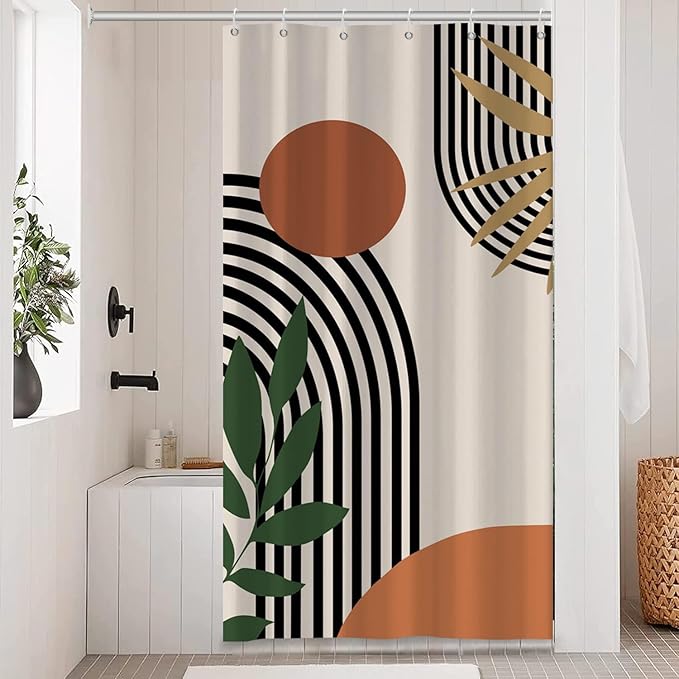 ChloropLastid Stall Boho Shower Curtain for Bathroom Mid Century Modern Bohemian Abstract Geometric Fabric Waterproof Bathroom Shower Curtains Set 36x72 Inch