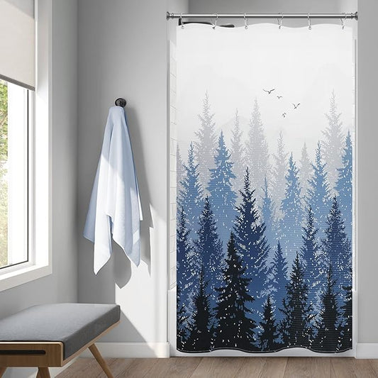 Hokibero Stall 36 x 72 Inches Tree RV Shower Curtains for Bathroom Mountain Blue Fabric Waterproof Half Size Shower Curtain 36 inch Wide