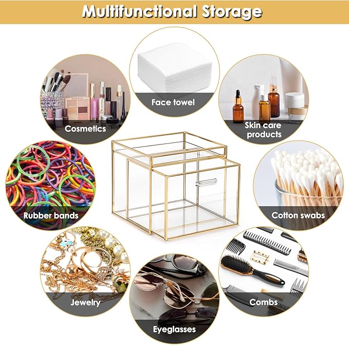 Sumnacon Disposable Face Towel Holder Glass Face Towel Storage Box with Drawer Compatible with Clean Skin Cluub Clean XL Makeup Box Organizer for Bathroom,Vanity Countertop
